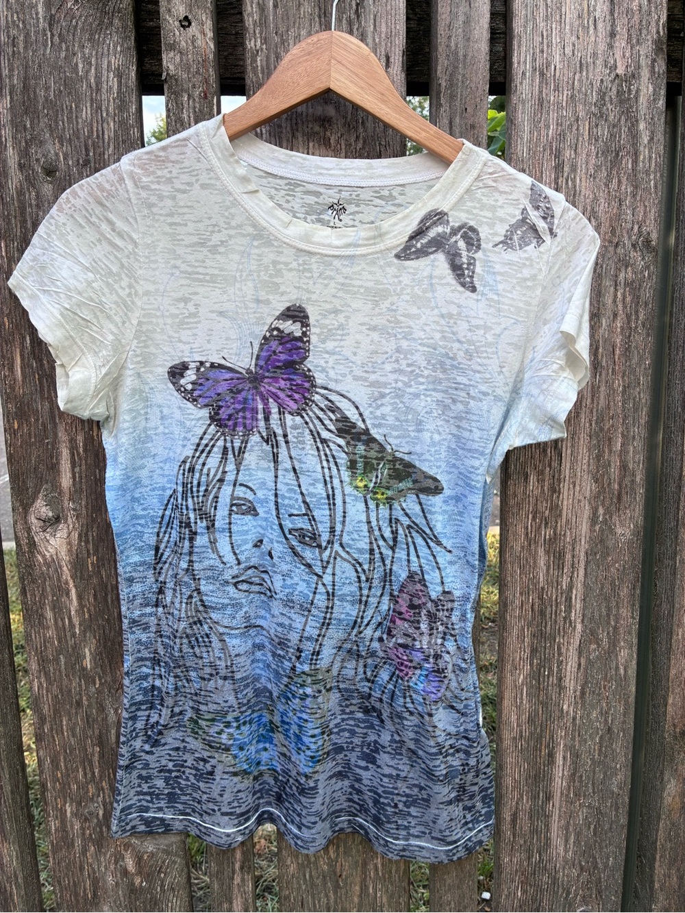 Y2K Grunge Whimsical Fairycore Butterfly Burnout Prana Women’s Graphic T-shirt